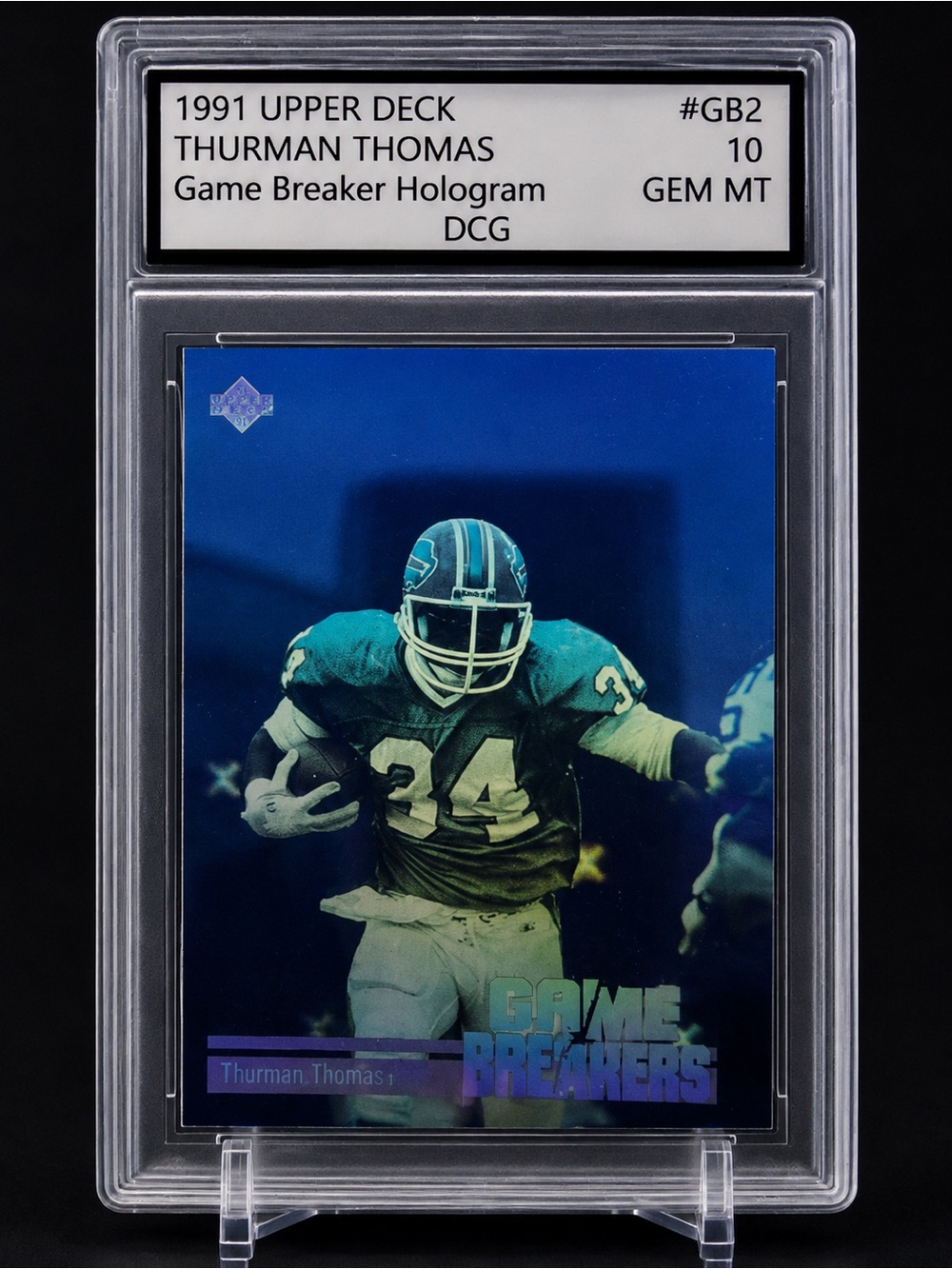 1991 Upper Deck Thurman Thomas Game Breaker Hologram Trading Card - Blue
